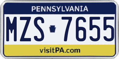 PA license plate MZS7655