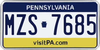 PA license plate MZS7685
