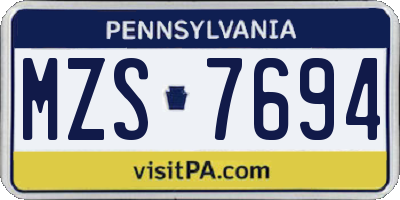 PA license plate MZS7694