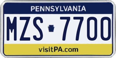 PA license plate MZS7700
