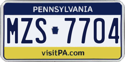 PA license plate MZS7704