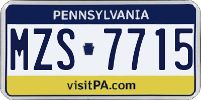PA license plate MZS7715
