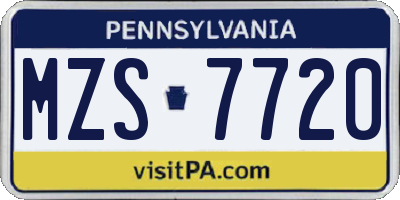 PA license plate MZS7720