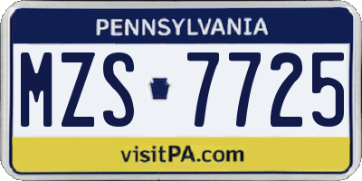 PA license plate MZS7725