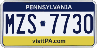 PA license plate MZS7730