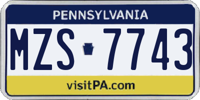 PA license plate MZS7743