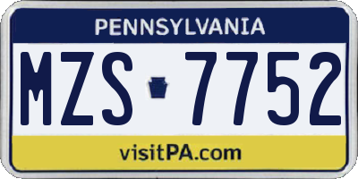 PA license plate MZS7752