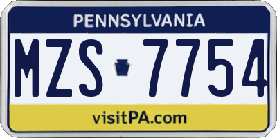 PA license plate MZS7754