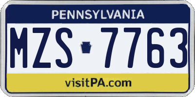 PA license plate MZS7763