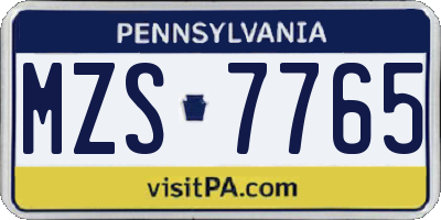 PA license plate MZS7765