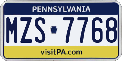 PA license plate MZS7768