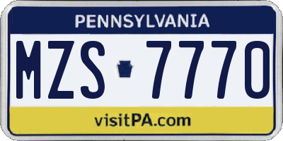PA license plate MZS7770