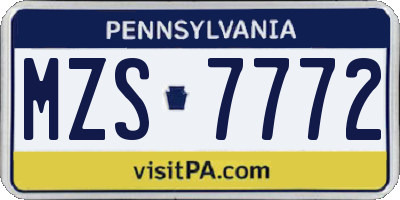 PA license plate MZS7772
