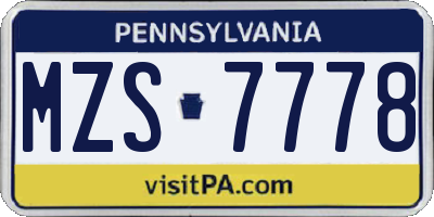 PA license plate MZS7778