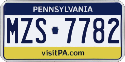 PA license plate MZS7782