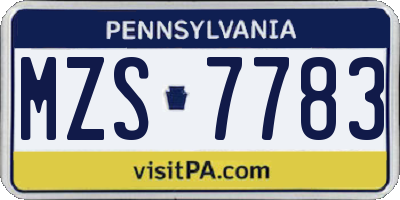 PA license plate MZS7783
