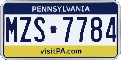 PA license plate MZS7784