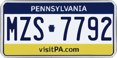 PA license plate MZS7792