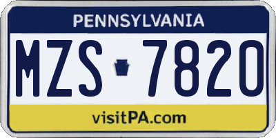 PA license plate MZS7820