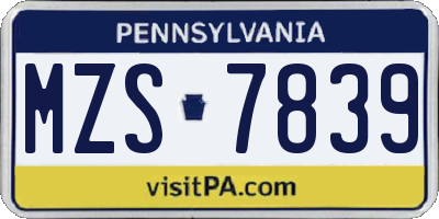 PA license plate MZS7839