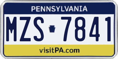 PA license plate MZS7841