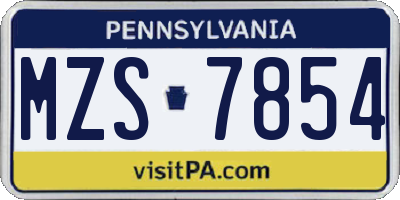 PA license plate MZS7854