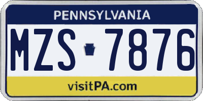 PA license plate MZS7876