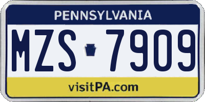 PA license plate MZS7909