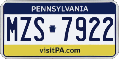 PA license plate MZS7922