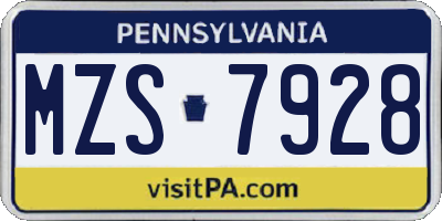 PA license plate MZS7928