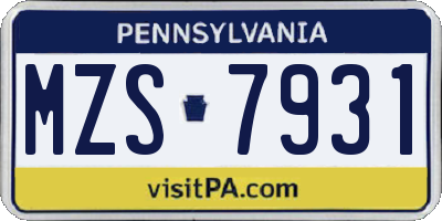 PA license plate MZS7931