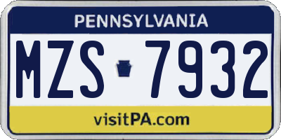 PA license plate MZS7932