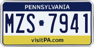 PA license plate MZS7941