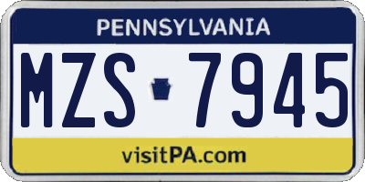PA license plate MZS7945