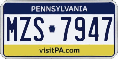 PA license plate MZS7947