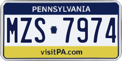 PA license plate MZS7974