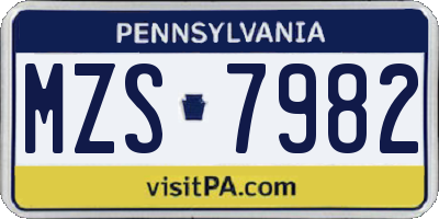 PA license plate MZS7982