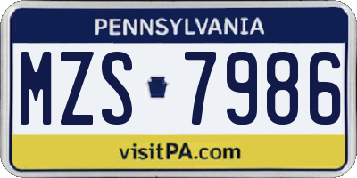 PA license plate MZS7986