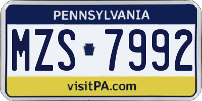 PA license plate MZS7992