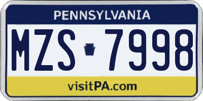 PA license plate MZS7998