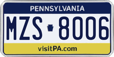 PA license plate MZS8006