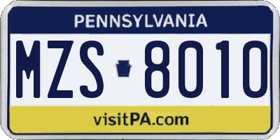 PA license plate MZS8010