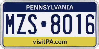 PA license plate MZS8016