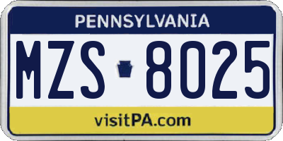 PA license plate MZS8025