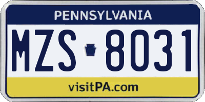 PA license plate MZS8031