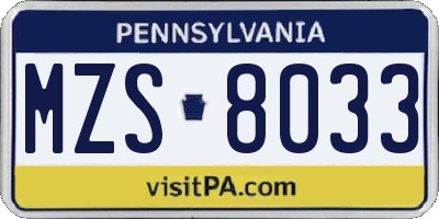 PA license plate MZS8033
