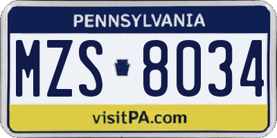 PA license plate MZS8034
