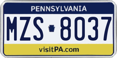PA license plate MZS8037