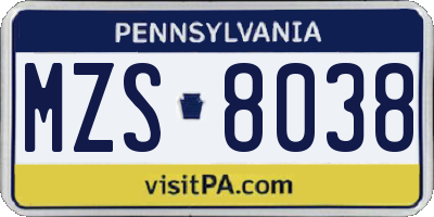 PA license plate MZS8038