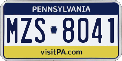 PA license plate MZS8041